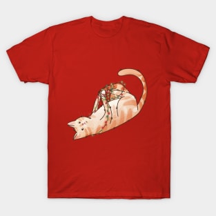 Wrapped in Christmas Lights - Light Red Cat T-Shirt